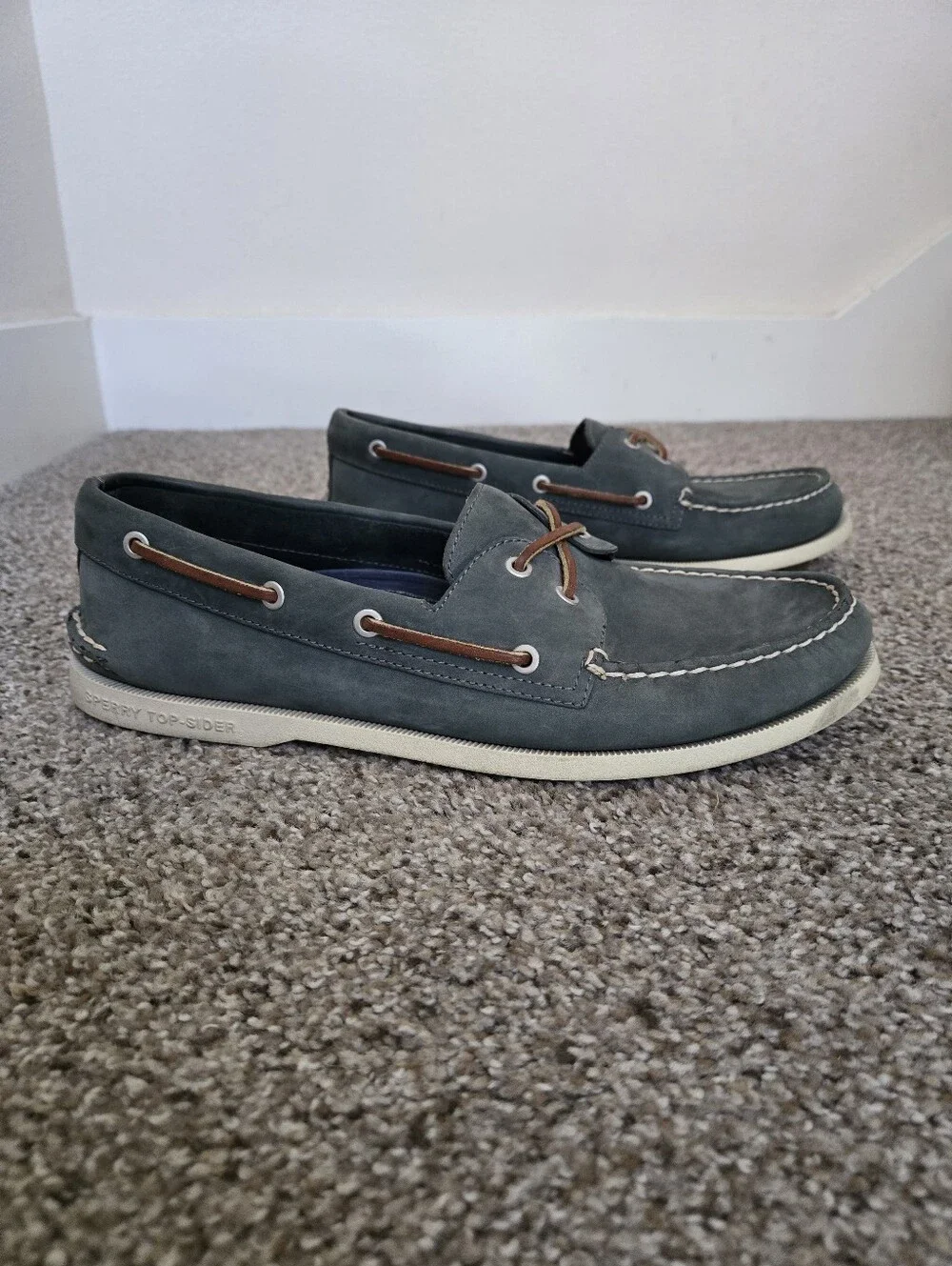 Sperry Top Sider for J. Crew Leather Boat Shoes Men's Size 12 Blue Slip-On
